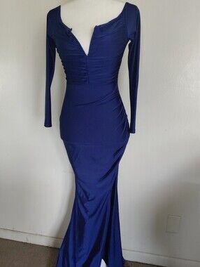 Fashion Nova Women's Royal Blue Bridal Astral Satin Corset Gown Size S